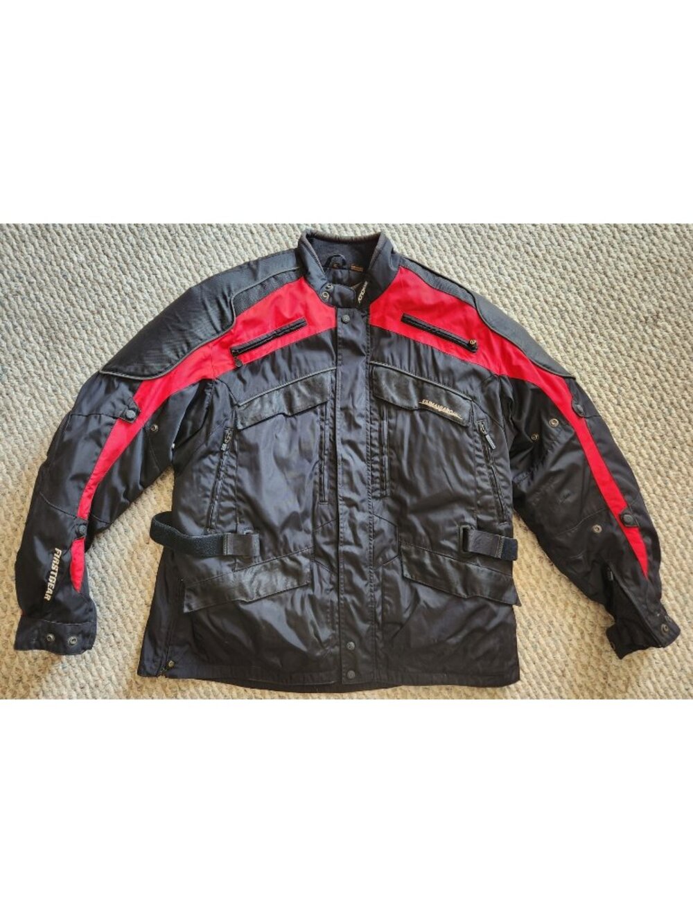 First Gear Men Motorcycle Jacket Size XL Black Red Padded Kilimanjaro FREE SHIP